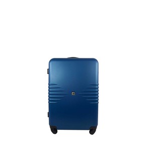 Maleta grande rígida de color azul de 70 cm. tipo trolley con 4 ruedas y cierre por código, AIRPORT ALCAMPO.