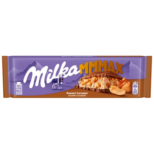 MILKA Chocolate relleno con deliciosa crema de caramelo y trocitos de cacahuete 276 g.