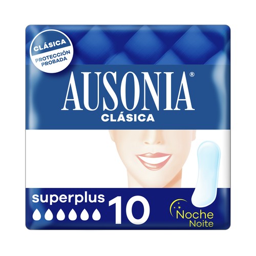 AUSONIA Clásica noche Compresas de noche, normal, con alas 10 uds..