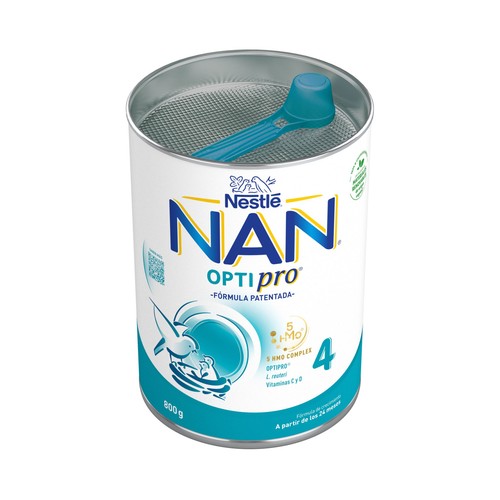 NAN Optipro Leche (4) infantil de continuación en polvo, con hierro y 13 vitaminas, a partir de 24 meses 800 g.