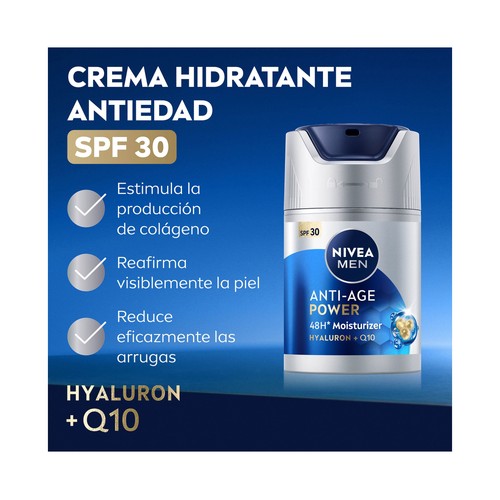 NIVEA Men antiedad power Crema hidratante y antiarrugas con FPS 30 50 ml.