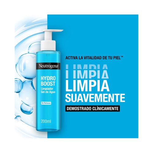 NEUTRÓGENA Hydro boost Limpiador facial hidratante (gel de agua) sin perfume apto para pieles sensibles 2 x 200 ml.