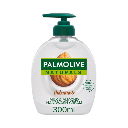 Jabón hidratante de manos líquido sin jabón, enriquecido con leche y almendras PALMOLIVE Naturals 300 ml.