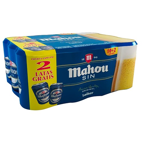 Cervezas sin alcohol MAHOU pack de 12 latas de 33 cl.