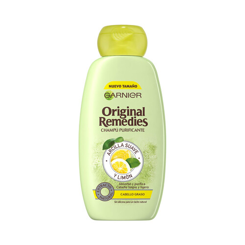 ORIGINAL REMEDIES Champú purificante con arcilla suave y limón para cabellos grasos ORIGINAL REMEDIES de Garnier 300 ml.
