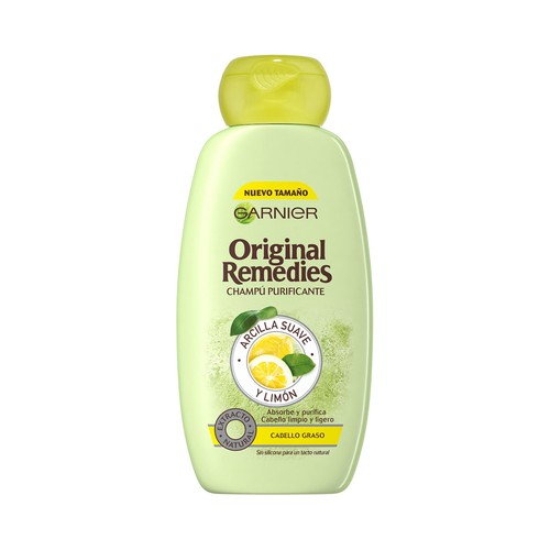 ORIGINAL REMEDIES Champú purificante con arcilla suave y limón para cabellos grasos ORIGINAL REMEDIES de Garnier 300 ml.