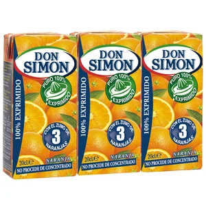 DON SIMON Zumo exprimido de naranja sin pulpa brick de 3 uds x 20 cl.
