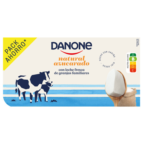 DANONE Yogur natural azucarado, elaborado con fermentos naturales DANONE 8 x 120 g.