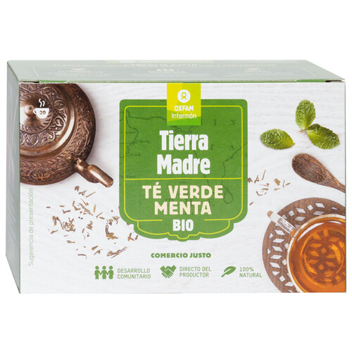 Té verde con menta de agricultura ecológica INTERMÓN OXFAM TIERRA MADRE 36 g.