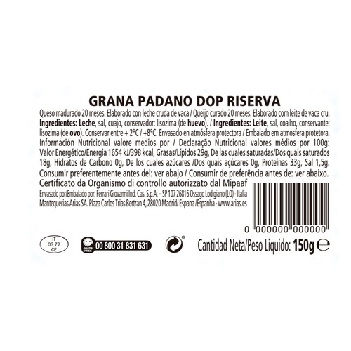 GIOVANNI FERRARI Queso Gran Padano D.O.P. Reserva GIOVANNI FERRARI 150 g.