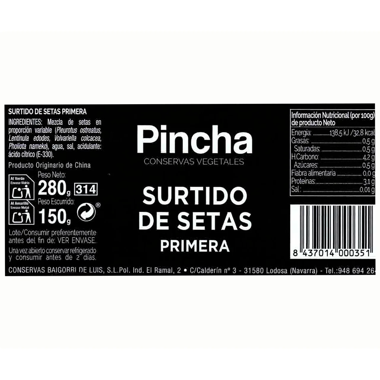 Surtido de setas al natural primera en frasco 150 g.