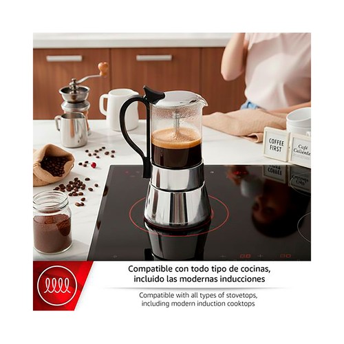Cafetera de inducción de 6 Tazas Guinea, acero inox y borosilicato, MAGFESA