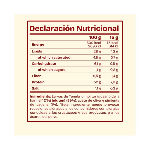 CORIAL Larvas de gusano de la harina secas con pimienta cayena 15 g.