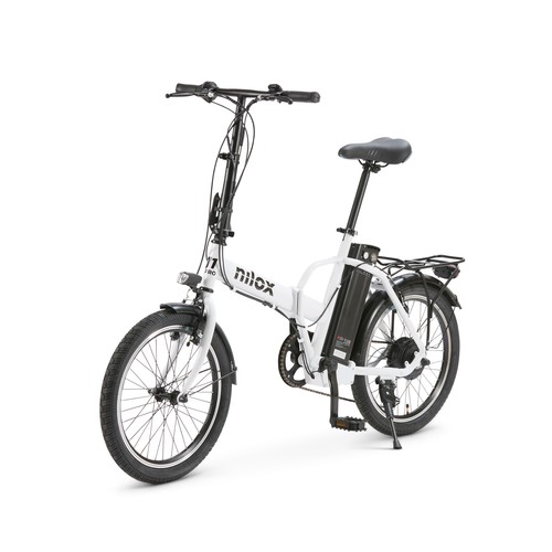 Bicicleta eléctrica plegable NILOX J1 Pro, color blanco, 250W, ruedas 20", autonomía 40Km.