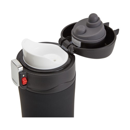 Termo acero inoxidable de color negro con apertura automática con capacidad para 0,45 litros, ACTUEL.