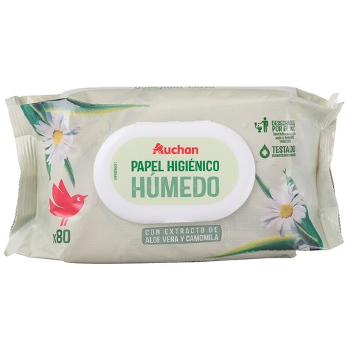 PRODUCTO ALCAMPO Papel higiénico húmedo con extracto de aloe vera y camomila 80 uds.