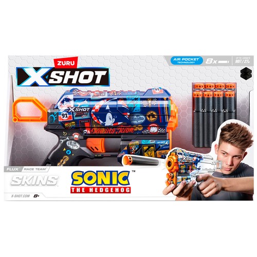 ZURU Xshot, Lanzadora Skins Flux Sonic The Hedgehog modelos surtidos, 8 dardos +8 Años