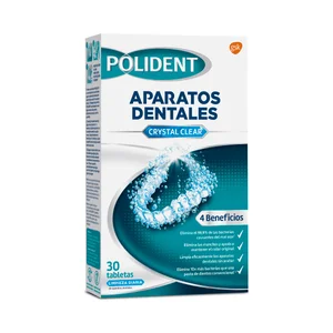 POLIDENT Pastillas limpiadoras diarias de prótesis dentales POLIDENT Crystal clear 30 uds.