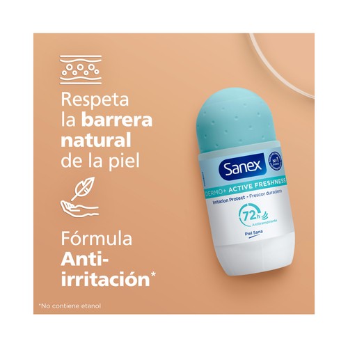 SANEX Dermo+ active freshness Desodorante roll on para mujer antitranspirante hasta 72 horas 50 ml.