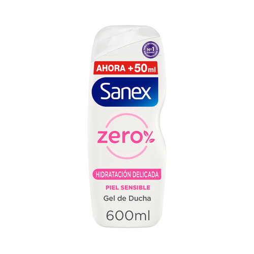 SANEX Zero % Gel de ducha o baño, con hidratantes naturales para pieles sensibles y delicadas 600 ml.