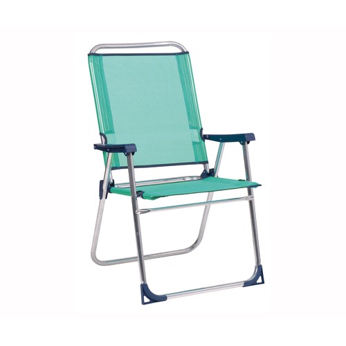 Silla marinera plegable para camping y playa. Fabricada en tubo redondo de aluminio y con asiento y respaldo alto de textileno FIBERLINE.