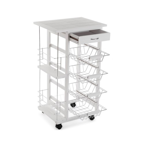 Carro de cocina con cajón, color blanco, VERSA HOME.