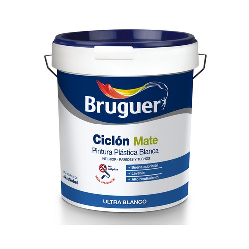 Pintura ciclón plástica interior 15L, blanco mate, BRUGUER