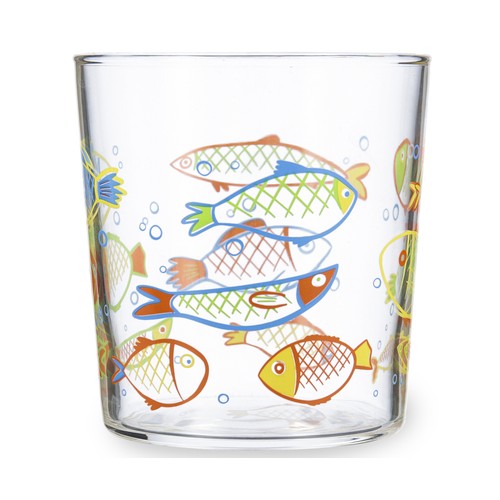 Vaso 36cl de vidrio forma baja con estampado de peces . LUMINARC