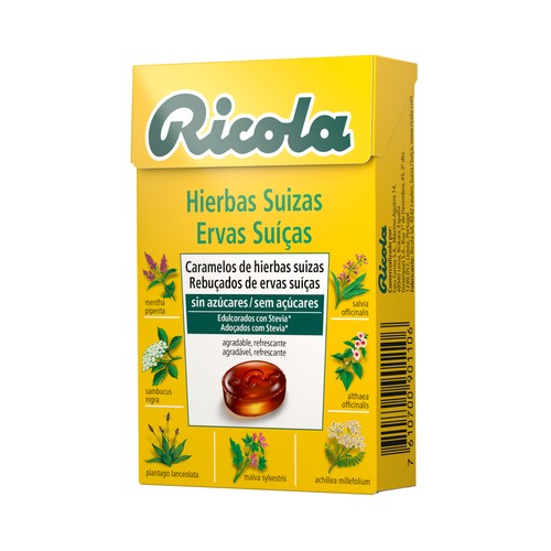 RICOLA Caramelos de hierbas suizas, sin azúcares y con Stevia RICOLA 50 g.