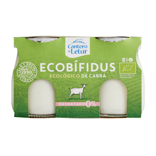 CANTERO DE LETUR Yogur de cabra con bífidus desnatado ecológico 2 uds x.125 g.