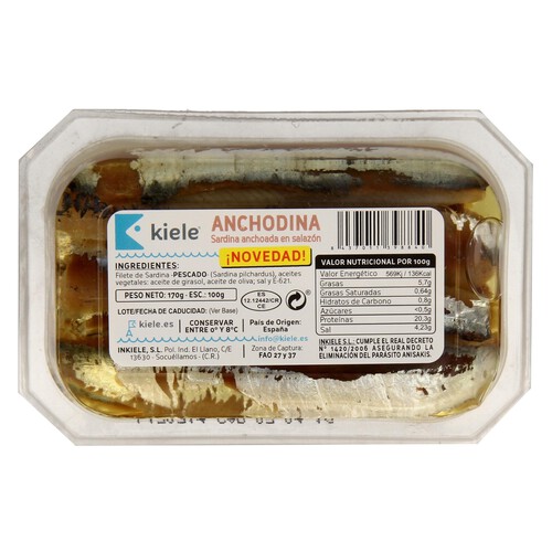 KIELE Filletes de sardina anchoada en salazón,anchodina KIELE 100 g.