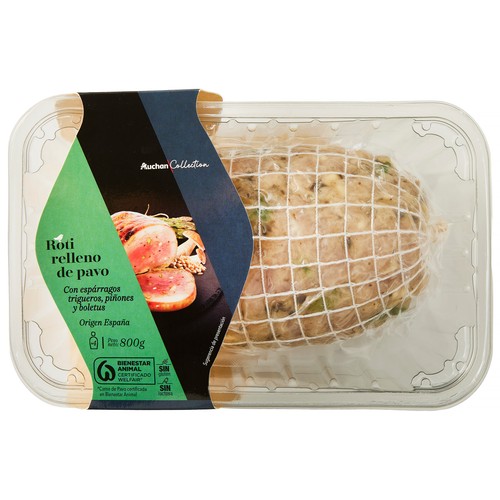 AUCHAN COLLECTION Roti de pavo relleno con espárragos trigueros, boletus y piñones 800 g.