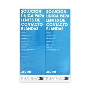 PHARMASET Solución para limpiar, desinfectar y lubricar lentes de contacto blandas PHARMASET 2 uds de 360 ml.