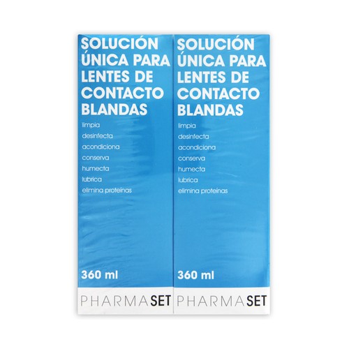 PHARMASET Solución para limpiar, desinfectar y lubricar lentes de contacto blandas PHARMASET 2 uds de 360 ml.