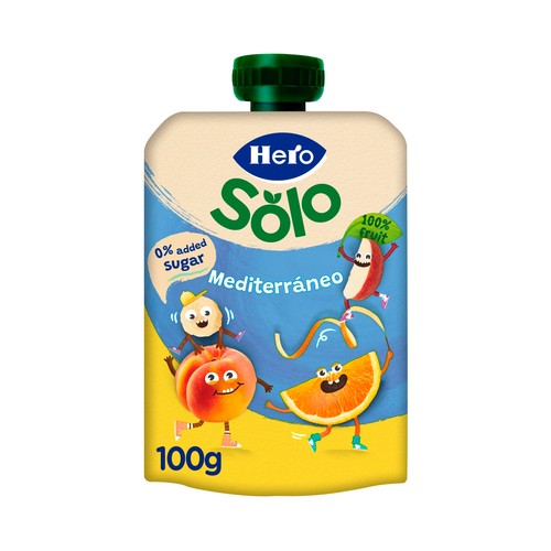 HERO Solo Bolsita de frutas mediterráneas (plátano, naranja y melocotón) a partir de 6 meses 100 g.