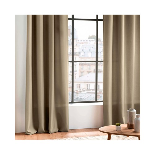 Cortina lisa de lino con trabillas, 100% poliéster 140 x 260 cm., ESSENTIAL.