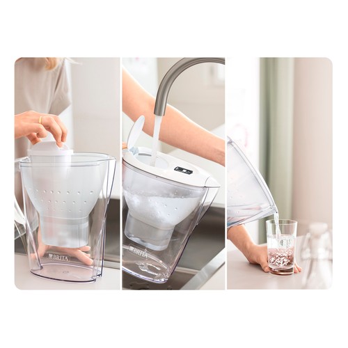 BRITA Jarra con filtro de agua Marella blanca (2,4 l) incl. 2x cartuchos MAXTRA PRO All-in-1: jarra apta para frigorífico con  digital y tapa abatible.