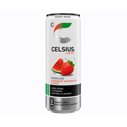 CELSIUS Bebida energética con sabor a fresa y sandía lata 35,5 cl.