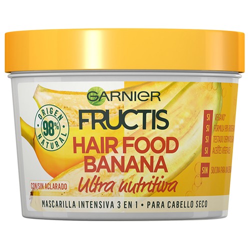 FRUCTIS Hair food de Garnier Mascarilla capilar ultranutritiva con banana, para cabello seco 390 ml.
