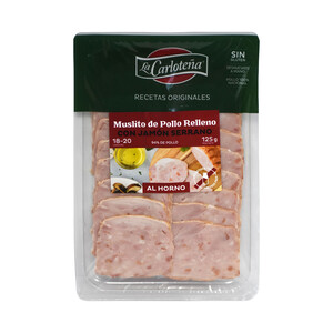 Imagen de LA CARLOTEÑA Muslitos de pollo asado relleno con jamón serrano, cortado en lonchas LA CARLOTEÑA 125 g,