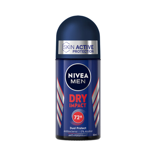 NIVEA Desodorante roll on para hombre con protección anti transpirante hasta 72 horas NIVEA Men dry impact 50 ml.