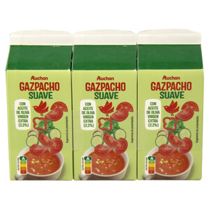 Imagen de AUCHAN Gazpacho suave, con aceite de oliva virgen extra y sin gluten 3 x 33 cl. Producto Alcampo