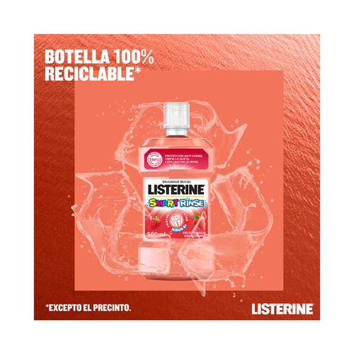 LISTERINE Enjuague bucal pra niños de + de 6 años, con sabor a frutos rojos LISTERINE Smart rinse 500 ml.