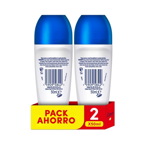 DOVE Advanced care original Desodorante roll on para mujer con protección antitranspirante hasta 72 horas 2 x 50 ml.
