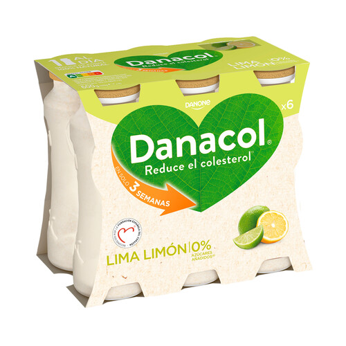 DANACOL Leche fermentada desnatada con edulcorantes, esteroles vegetales añadidos y zumo de lima y limón de Danone 6 x 100 g.