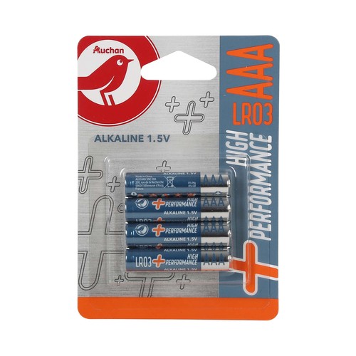Pack de 4 pilas alcalinas AAA, LR03, 1,5V, PRODUCTO ALCAMPO High Performance.