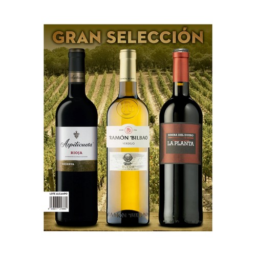 PRODUCTO ALCAMPO Estuche con 2 botellas de vino tinto + botella de vino blanco.