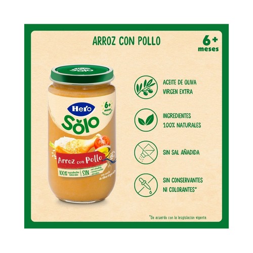 HERO Solo Tarrito de arroz con pollo (textura suave) a partir de 6 meses 235 g.