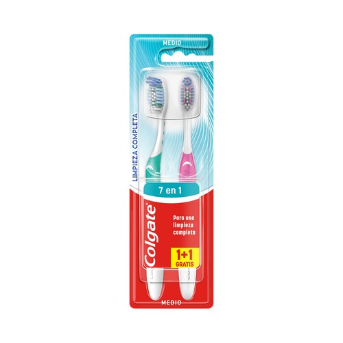 COLGATE Limpieza completa 7 en 1 Cepillo de dientes medio para una limpieza completa 2 uds.