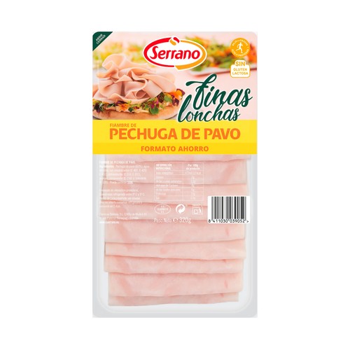 Fiambre de pechuga de pavo cortada en finas lonchas SERRANO 2 x 160 g.